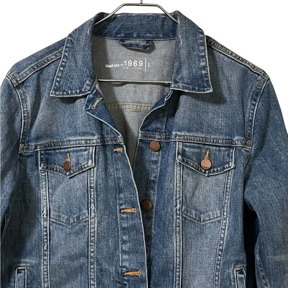 Gap Maternity 1969 icon medium wash denim button up jacket classic timeless - Picture 3 of 11